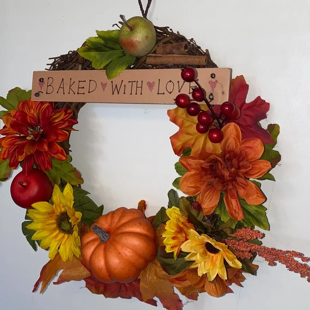 Fall Thanksgiving Faux Silk Flower Arrangement Wreath